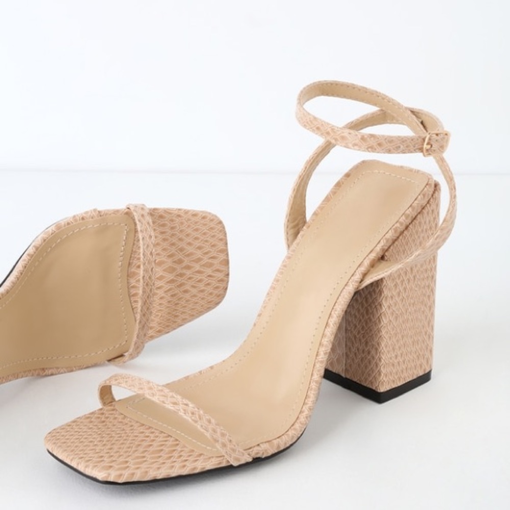 Cape Robin - LEIGHLA NUDE SNAKE SQUARE TOE HEELS